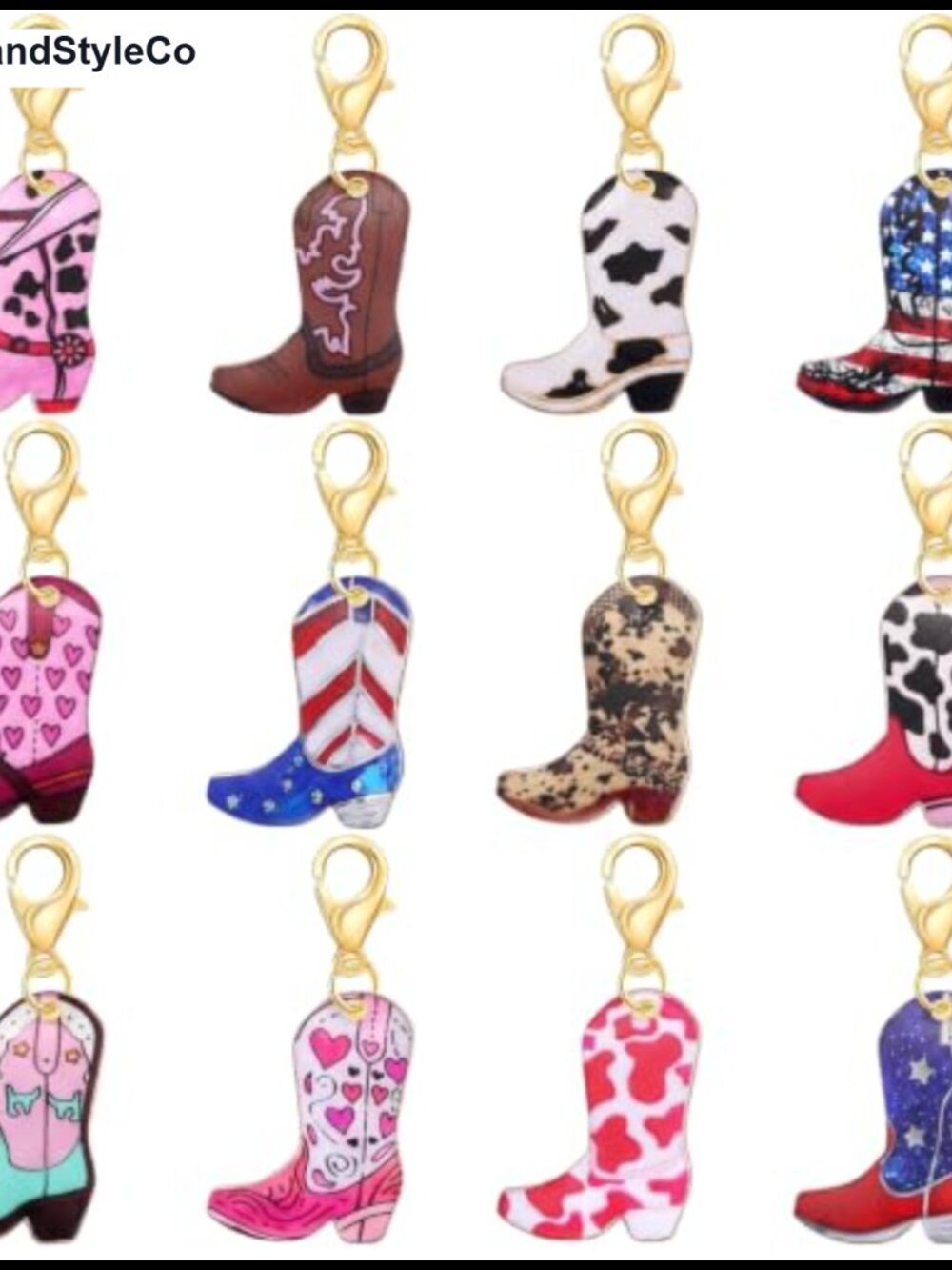 12Pc Cowboy Boot Charms Clip On Purse Backpack Keychain Western